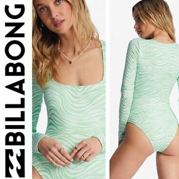 Billabong Long Sleeve Swimsuit Paddle Suit Size M Neon Green UPF 50 NEW Lei Low - Picture 1 of 10